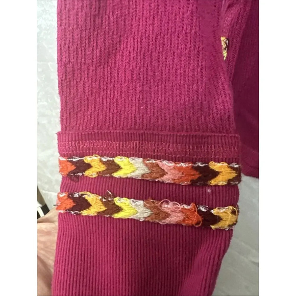 Free People Womens Sz S Embroidered Thermal Henley Top Waffle Knit Top Rainbow - Picture 5 of 12